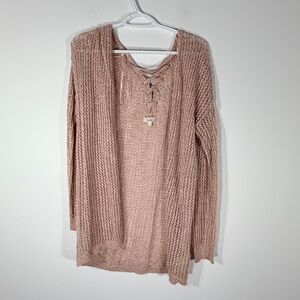 Mudd Lace-Up Knit Cardigan - Blush Pink